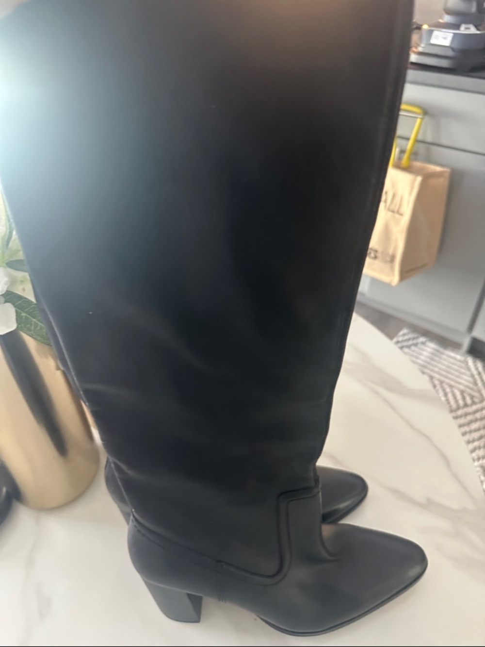 Mango Black Knee-High Leather Boots Size 7.5